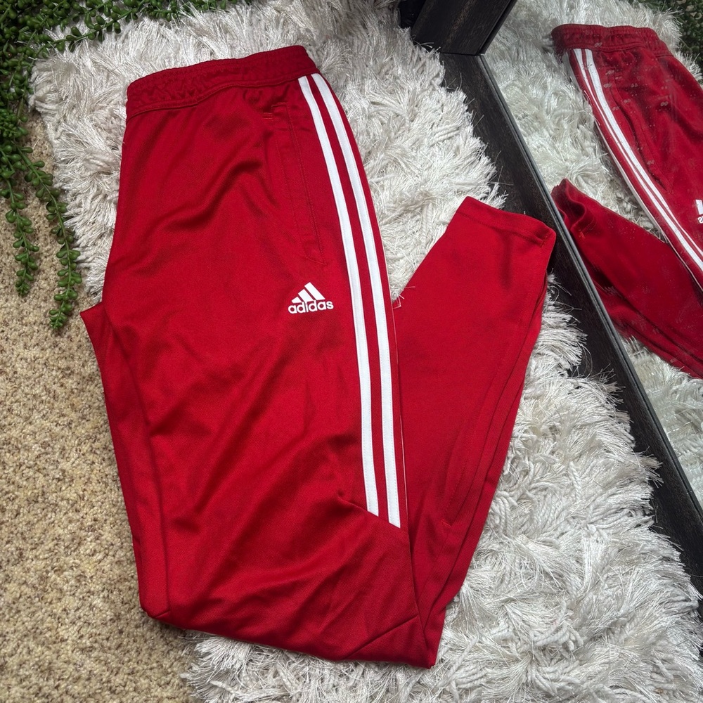 adidas Red Track Pants with White Stripes